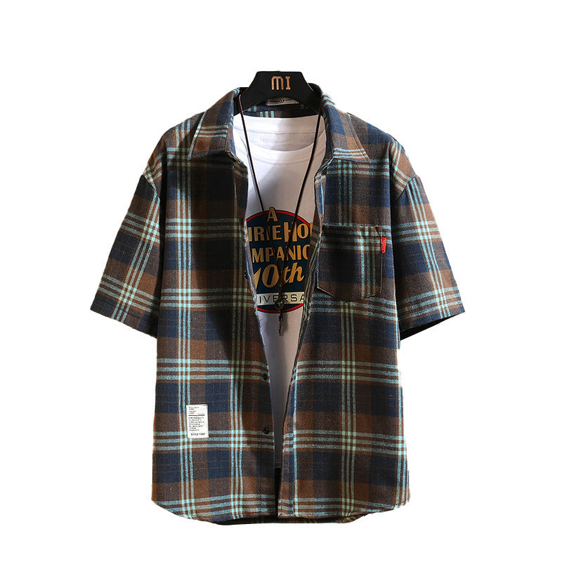 Men's Oversized Casual Short-sleeved Plaid Shirt