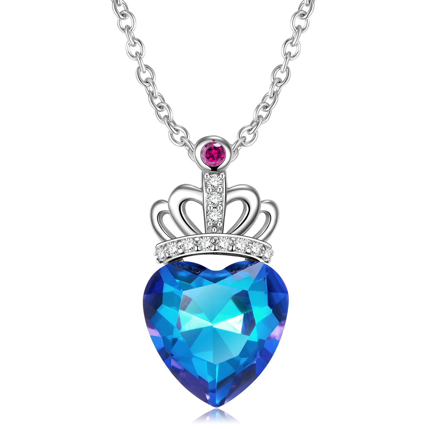 Blue Light Peach Heart Crown Necklace S925 Sterling Silver