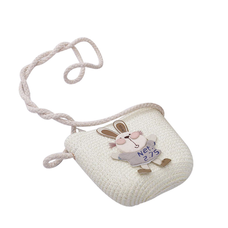 Cute Rabbit Decoration Bag with Two-Piece Straw Hat for Kids