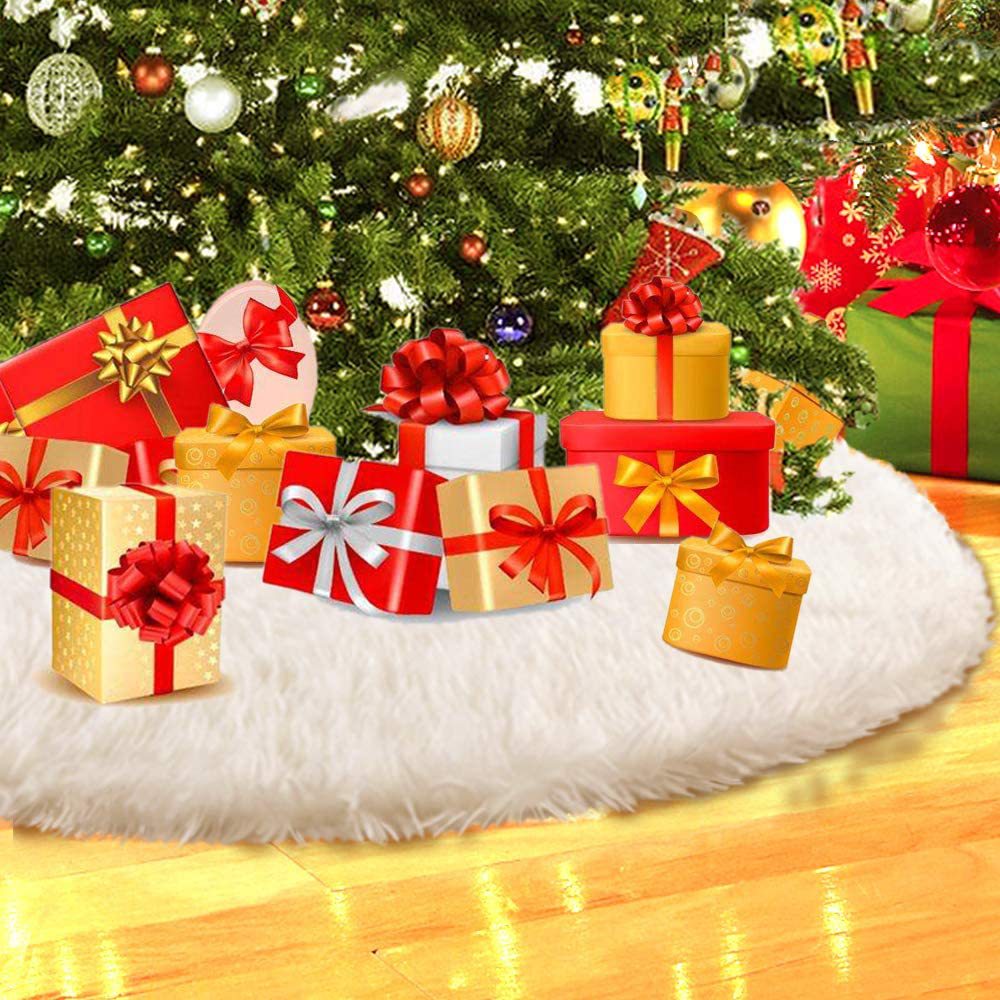 White Christmas Tree Skirt Plush Faux Fur Xmas Tree Carpet Merry Christmas Tree Decorations