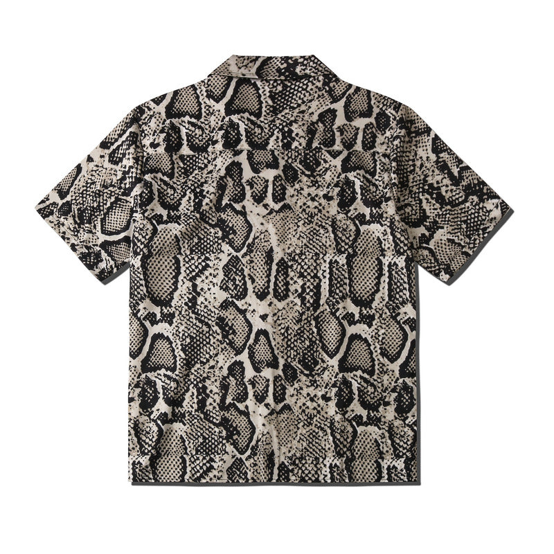 Street Creative Printing Leopard Print Loose Cardigan Short Sleeve Shirt For Men And Women