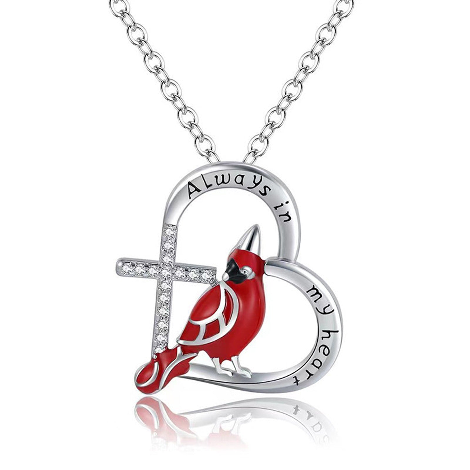 Creative Cardinal Heart Pendant Necklace - Minihomy