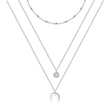 Sterling Silver  Moonstone Crescent Moon Layered Necklace Gift for Women