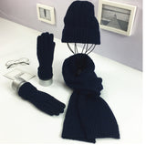 Solid Color Twist Warm Hat Scarf Glove Set