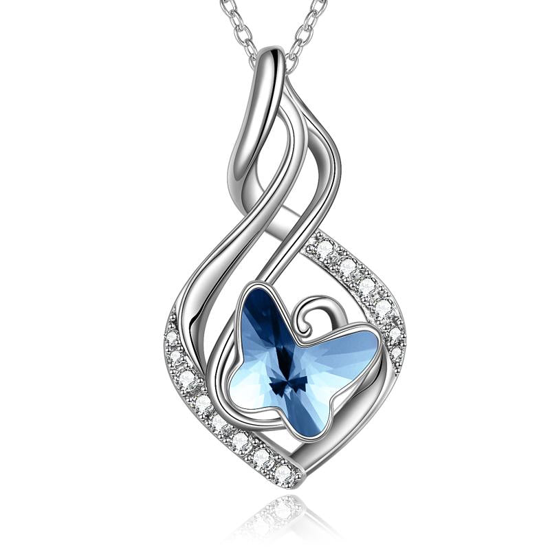 925 Sterling Silver Infinity Necklace Blue Crystal Butterfly Gift - Minihomy