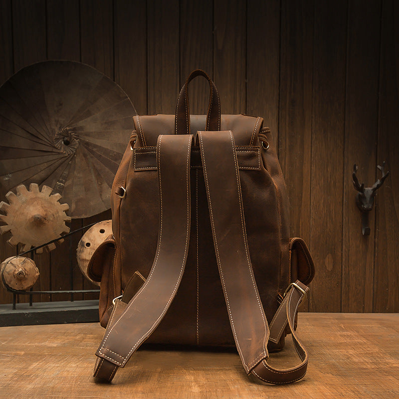 Handmade Crazy Horse Leather Backpack Retro