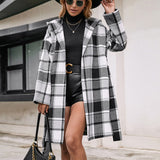 Loose Casual Plaid Mid-length Belted Hood