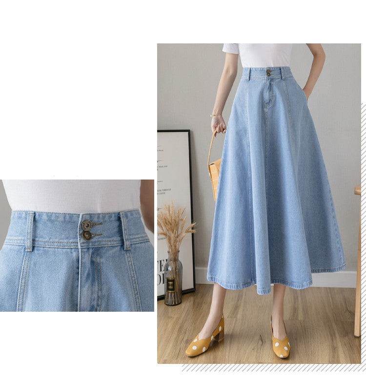 Ladies Mid-length Denim Umbrella Skirt - Minihomy