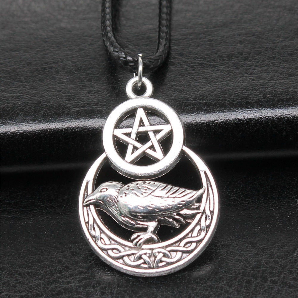 Men's Vintage Pentagram Crow Pendant Necklace