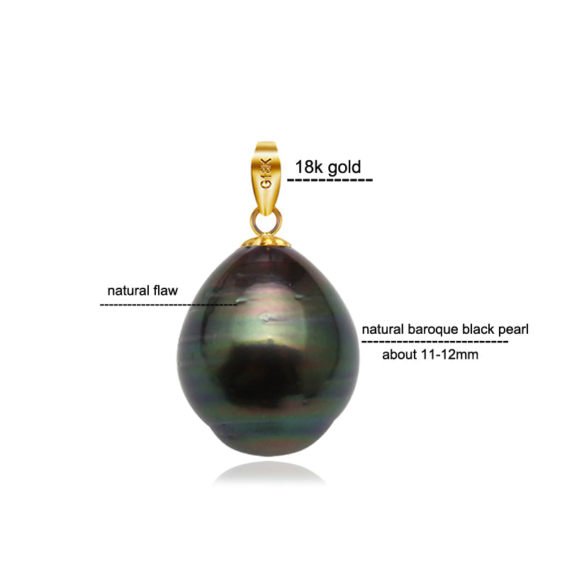 Real big black pearl pendant for women, 11-12mm natural tahitain pearl pendant 18 k gold jewelry baroque pearl pendant gift