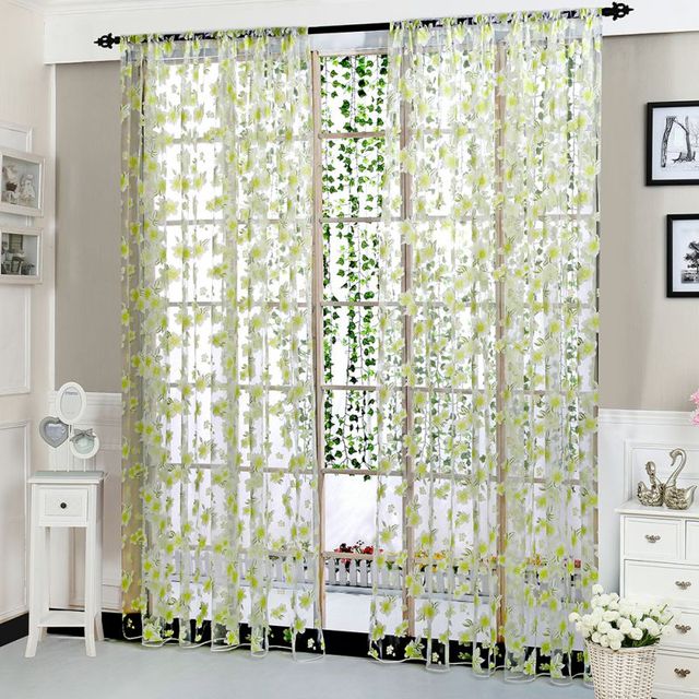 Window Tulle Curtains Bedroom Living Room Balcony Flowers Printed Tulip Sun-shading Translucent Curtain