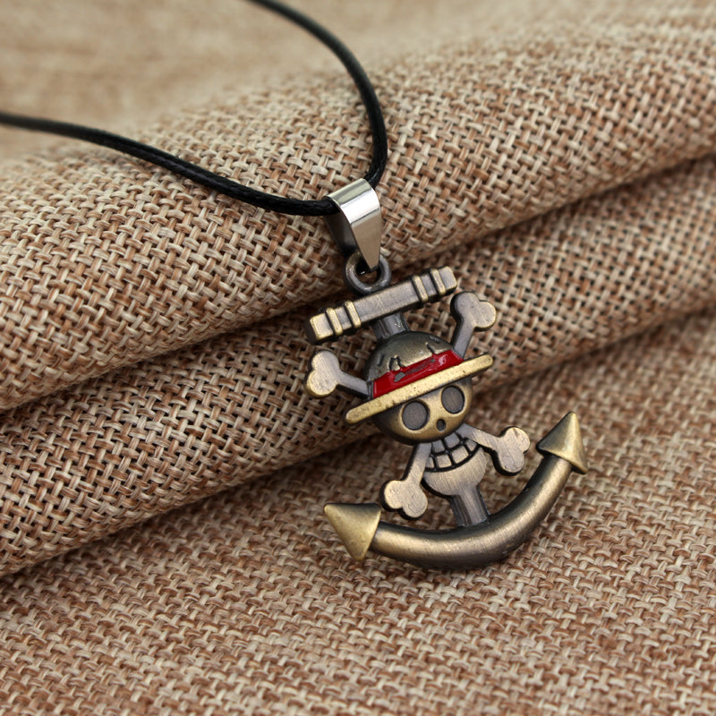 Japanese Anime  Pirate Luffy Anchor Skull Logo Pendant Necklace - Minihomy