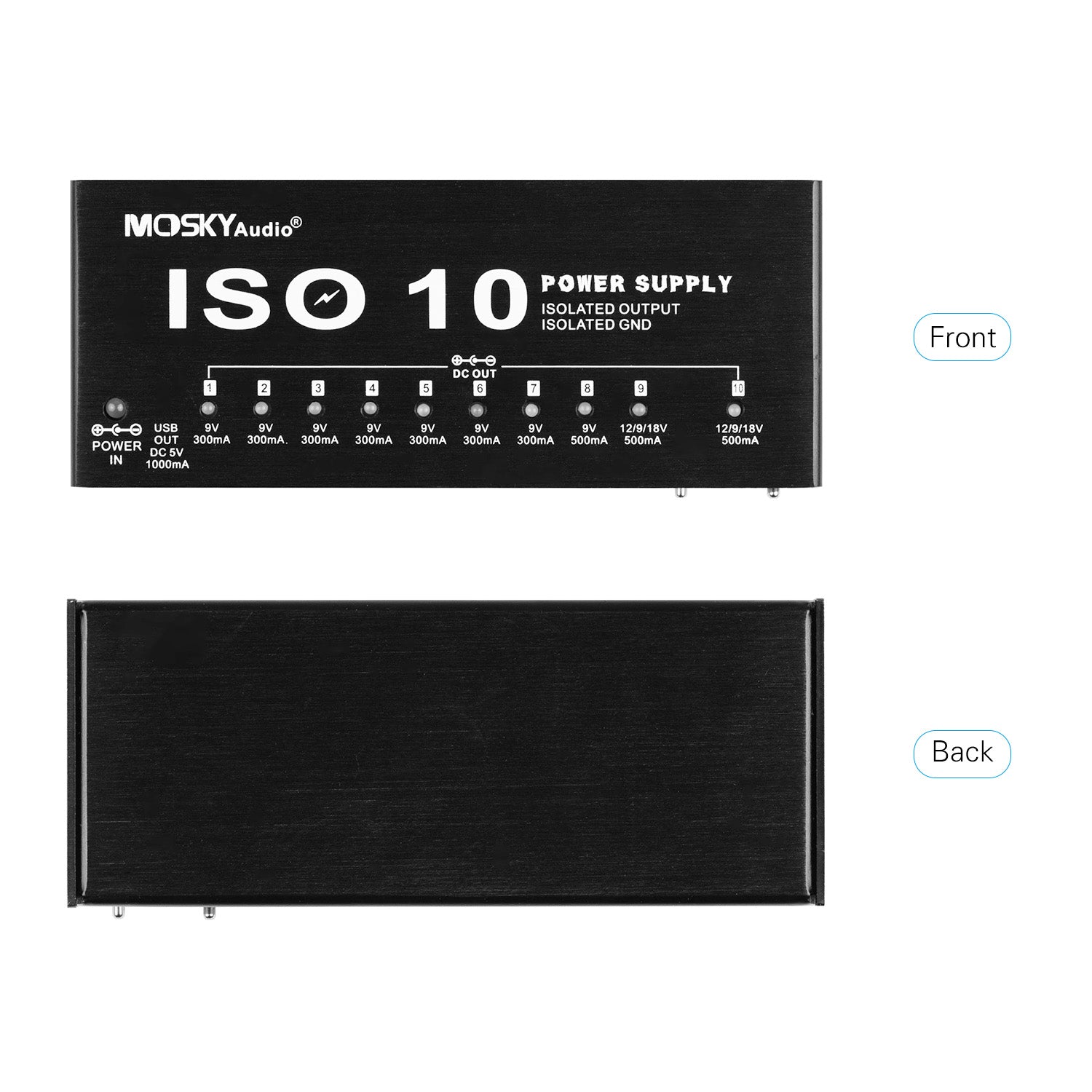 ISO-10 Portable Guitar Effect Power Supply Station 10 Isolated DC Outputs &amp; One 5V USB Output for 9V 12V 18V Guitar Effects