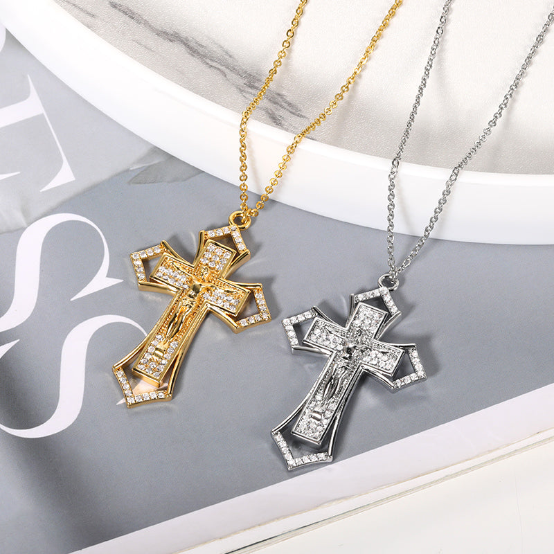 Stainless Steel Gold Cross Chain Necklace For Women Men