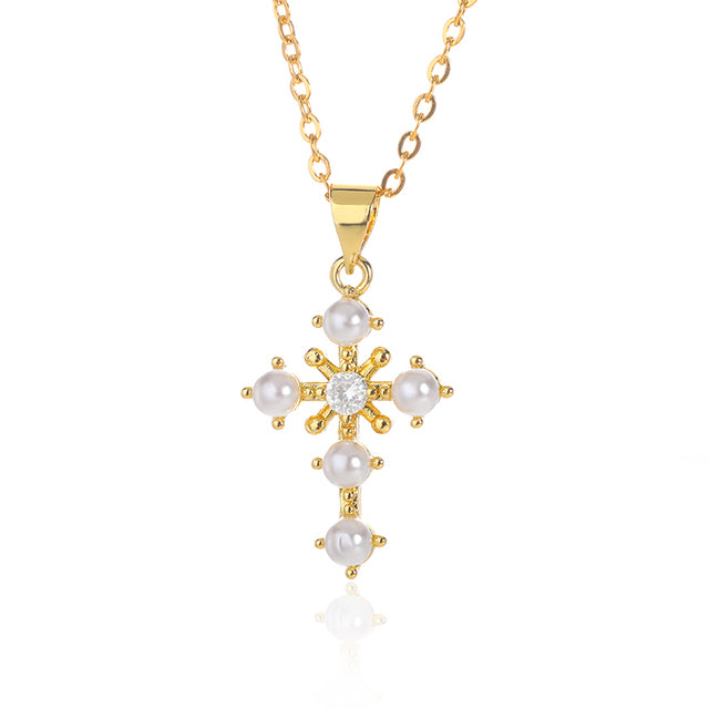 Stainless Steel Gold Cross Chain Necklace For Women Men