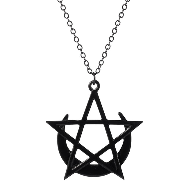 Gothic Pentagram Moon Goddess Wicca Necklace for Women Men - Minihomy